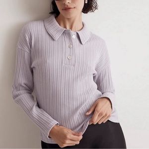 NWT Madewell Variegated Rib Boxy Polo Shirt lavender